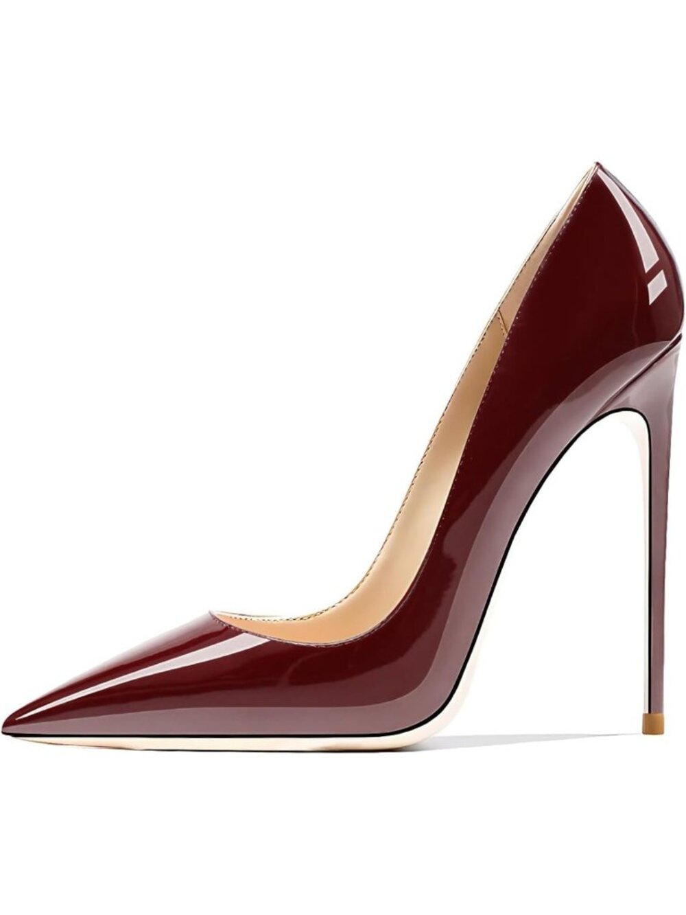 Women's Wine Red Faux Leather Pointed Toe Shallow Stiletto Heel Banquet Pumps
